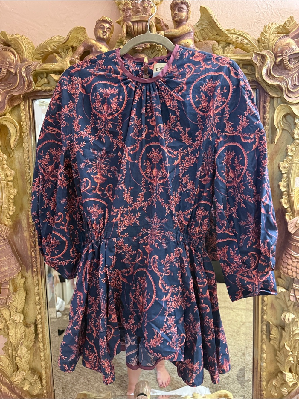 Navy and Pink Floral Print Peplum Top